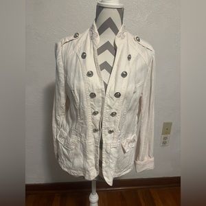 Inc cream linen military blazer